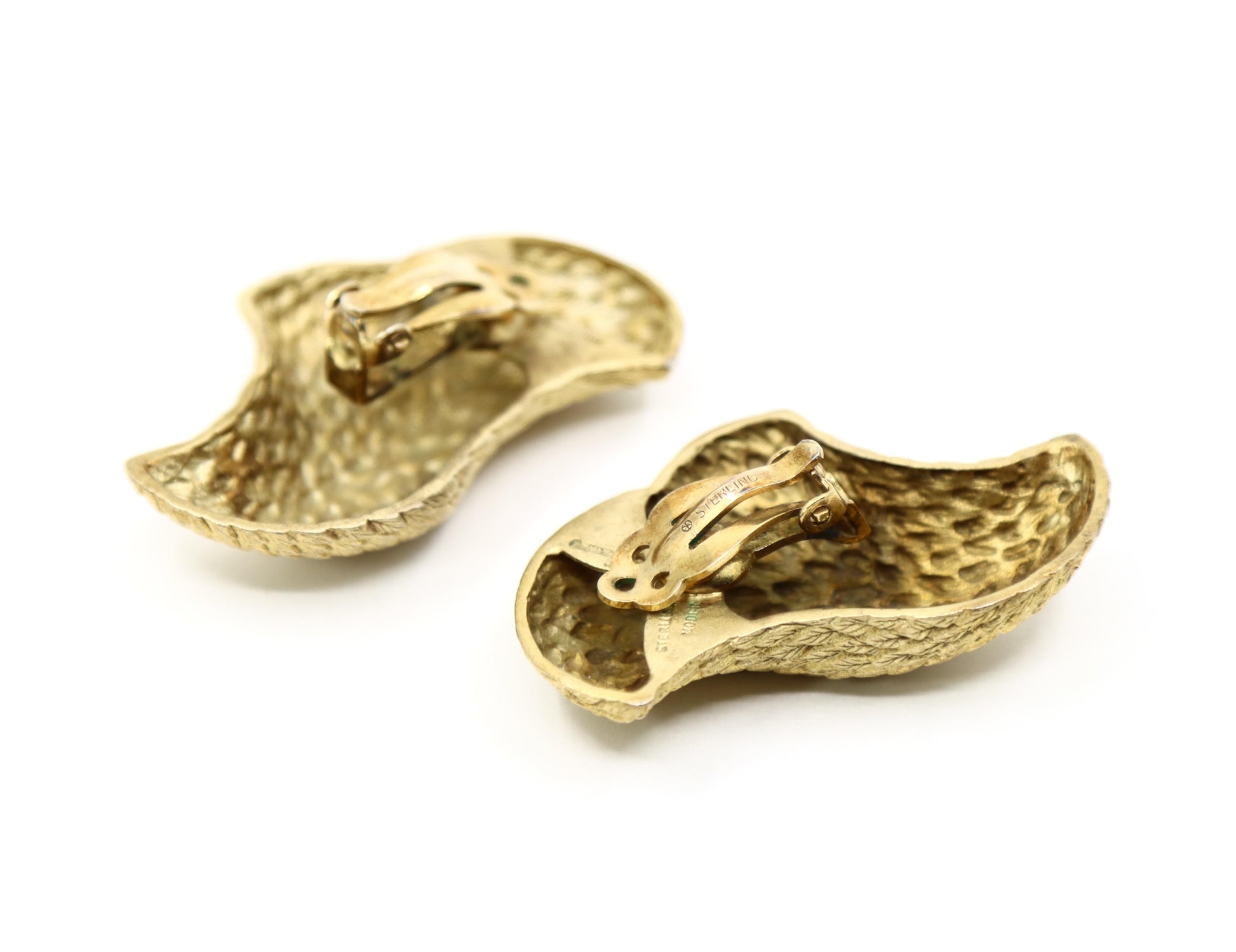 Vintage Stephen Dureck Sterling Silver Gold Tone Textured Earrings