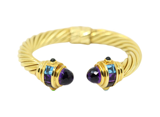 Vintage 18K Gold Muti-Gem Renaissance Cable Bracelet