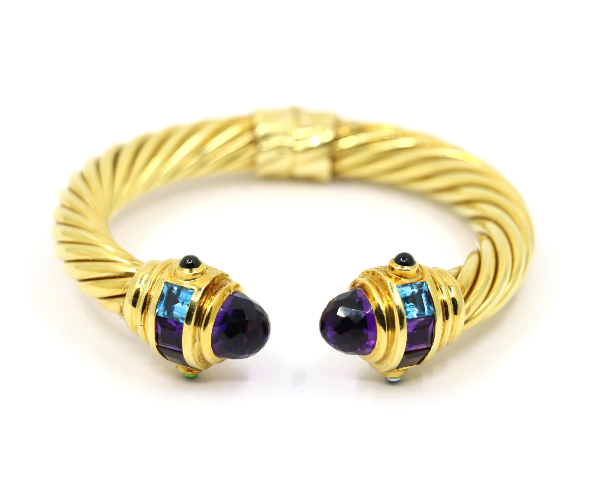 Vintage 18K Gold Muti-Gem Renaissance Cable Bracelet