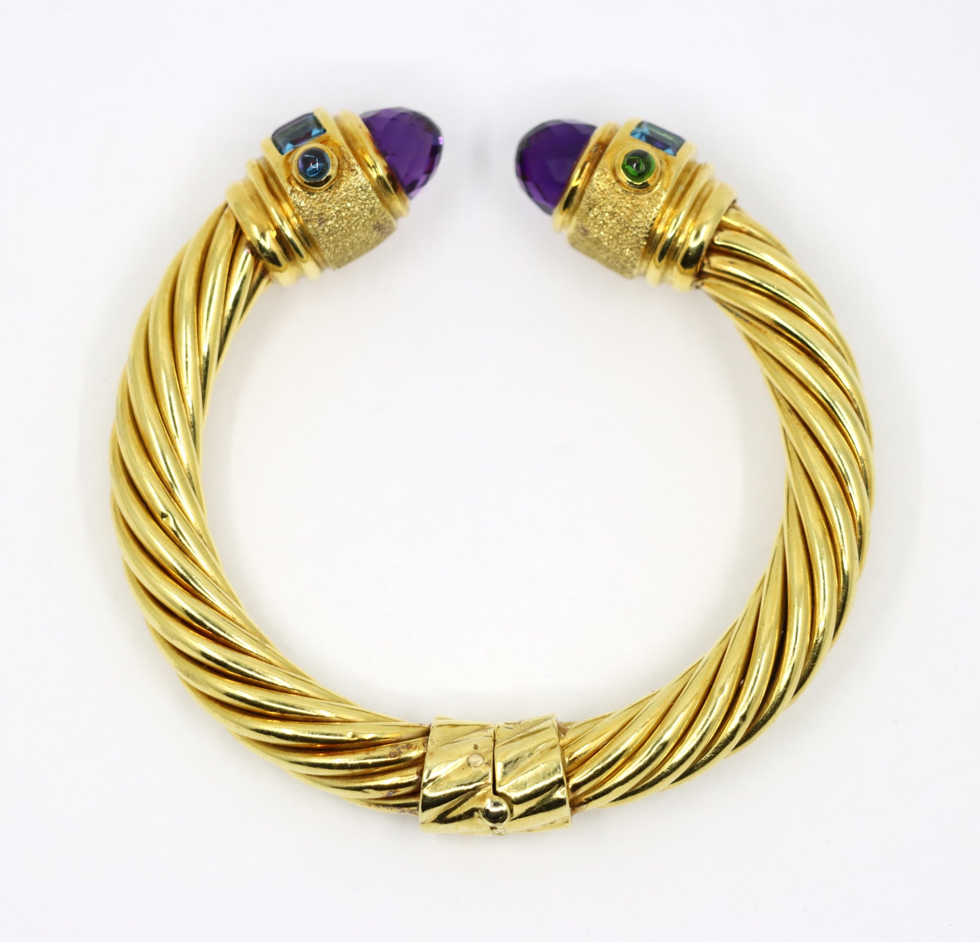 Vintage 18K Gold Muti-Gem Renaissance Cable Bracelet