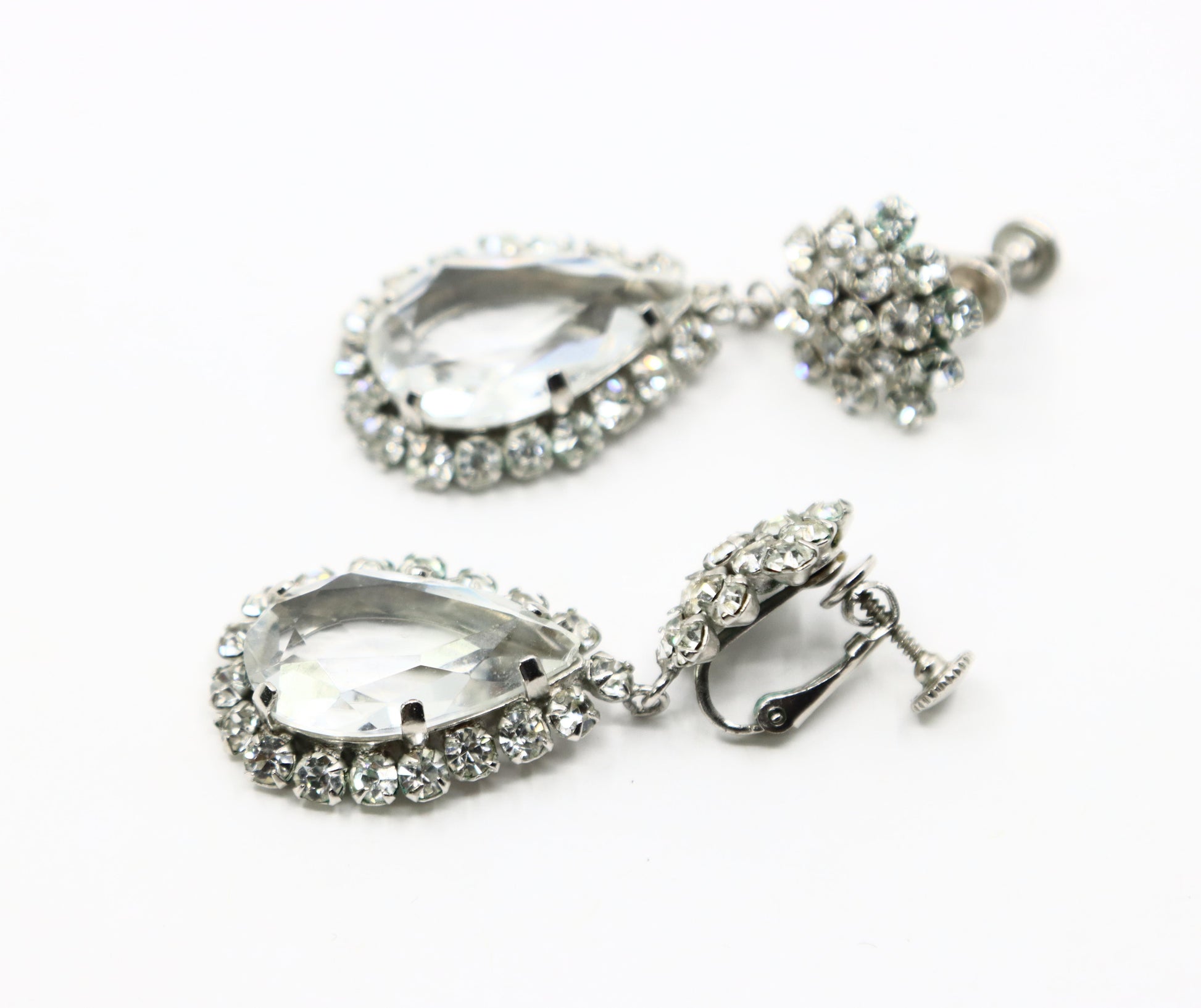 Vintage Silver Tone Rhinestone Crystal Earrings