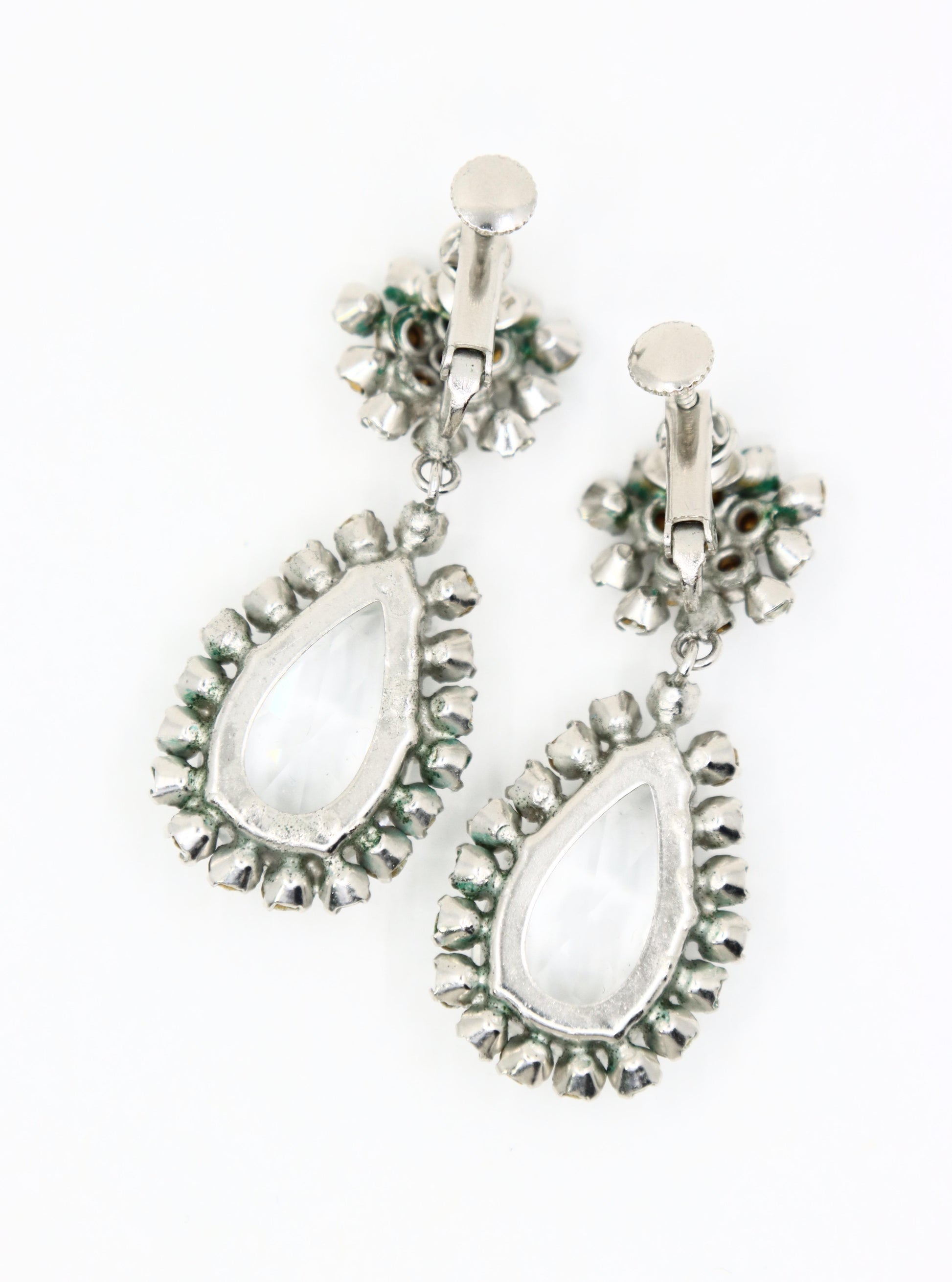Vintage Silver Tone Rhinestone Crystal Earrings