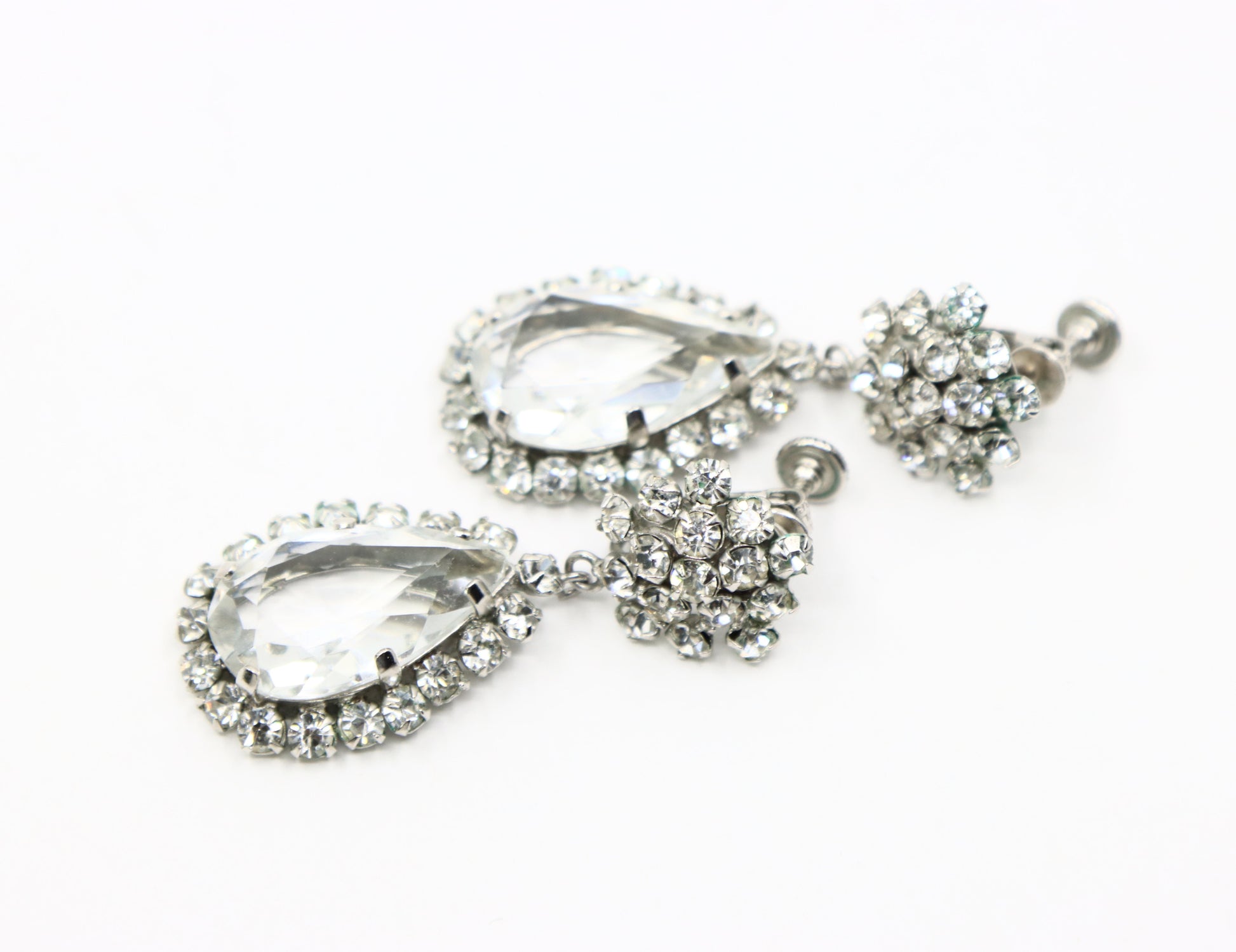 Vintage Silver Tone Rhinestone Crystal Earrings