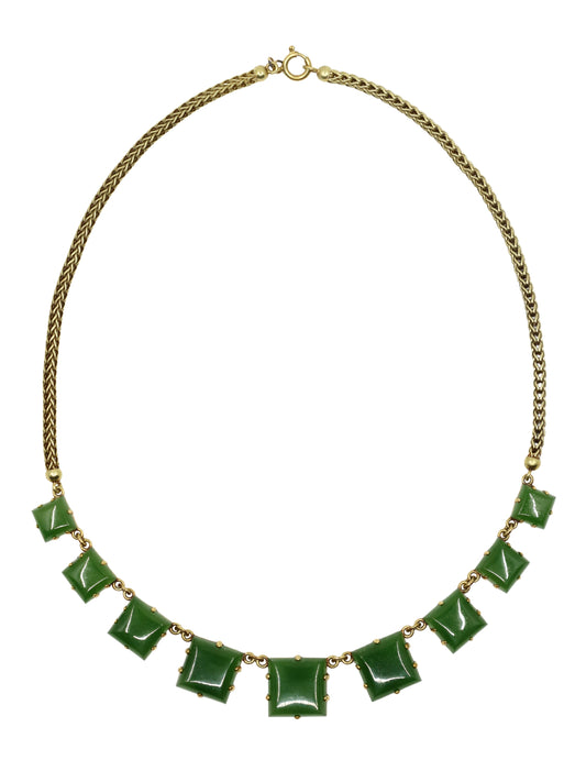 Vintage 14K Nephrite Jade Gold Chain