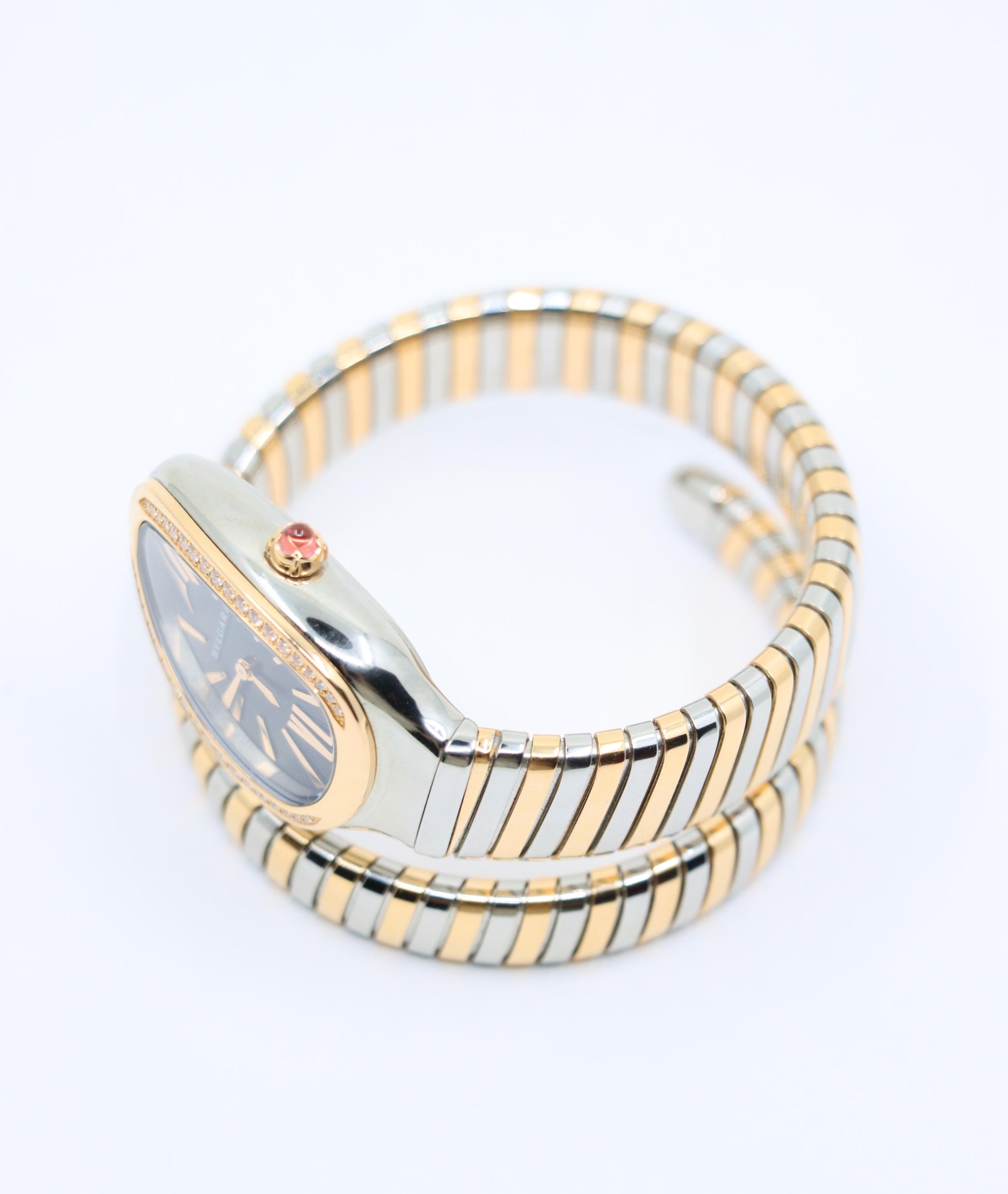 Bulgari Serpenti Tubogas 18K Rose Gold Stainless Diamond Single Twist Watch