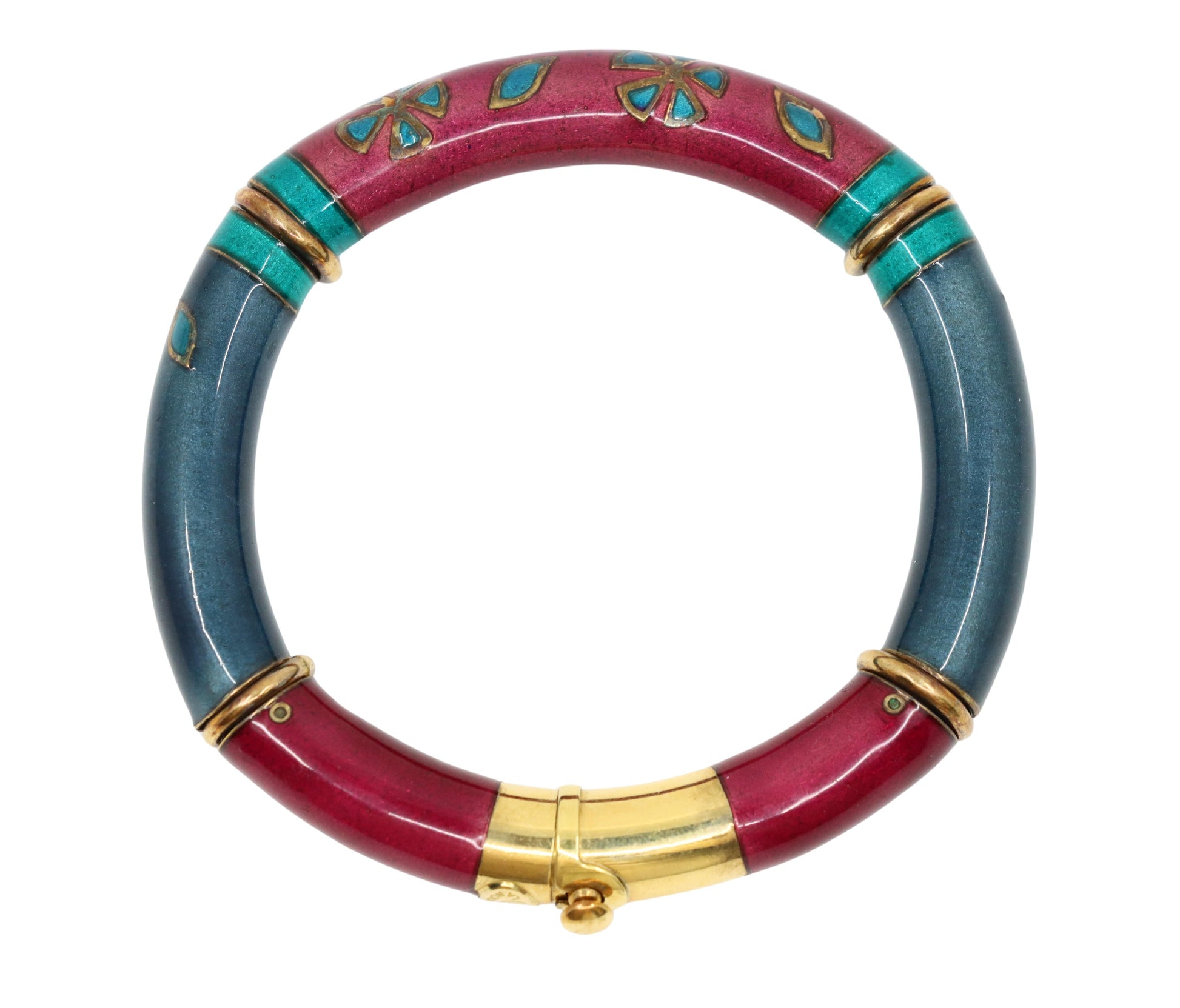 Vintage La Nouvelle Bague 18K Gold Red Green Enamel Bracelet