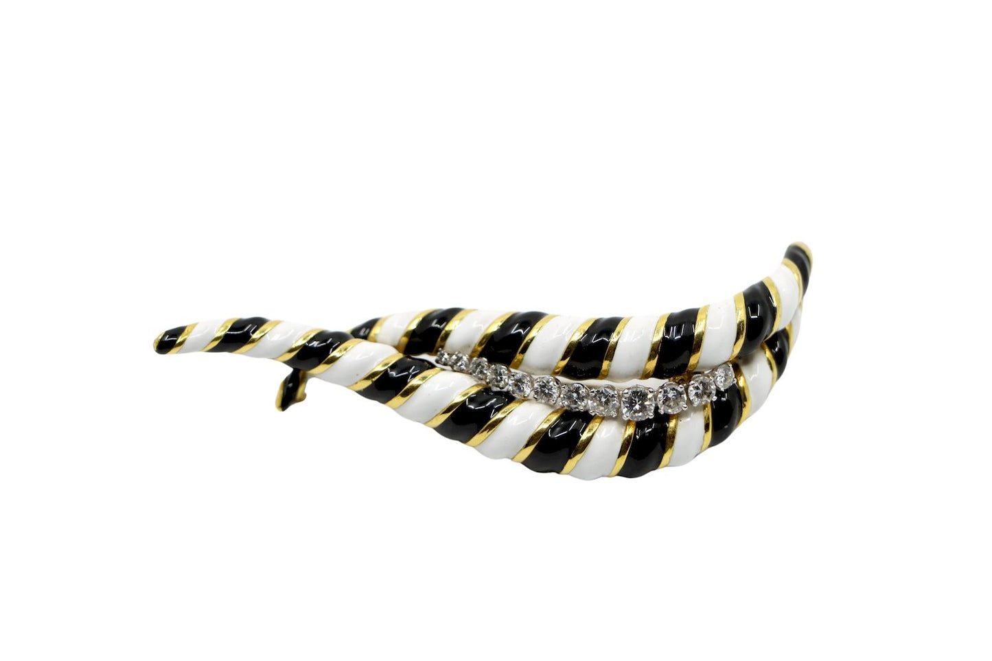 D.Webb 18K Gold Zebra Enamel Diamond Brooch