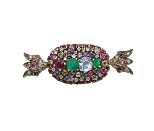 18K Gold & Silver Muti-Gem Candy Brooch