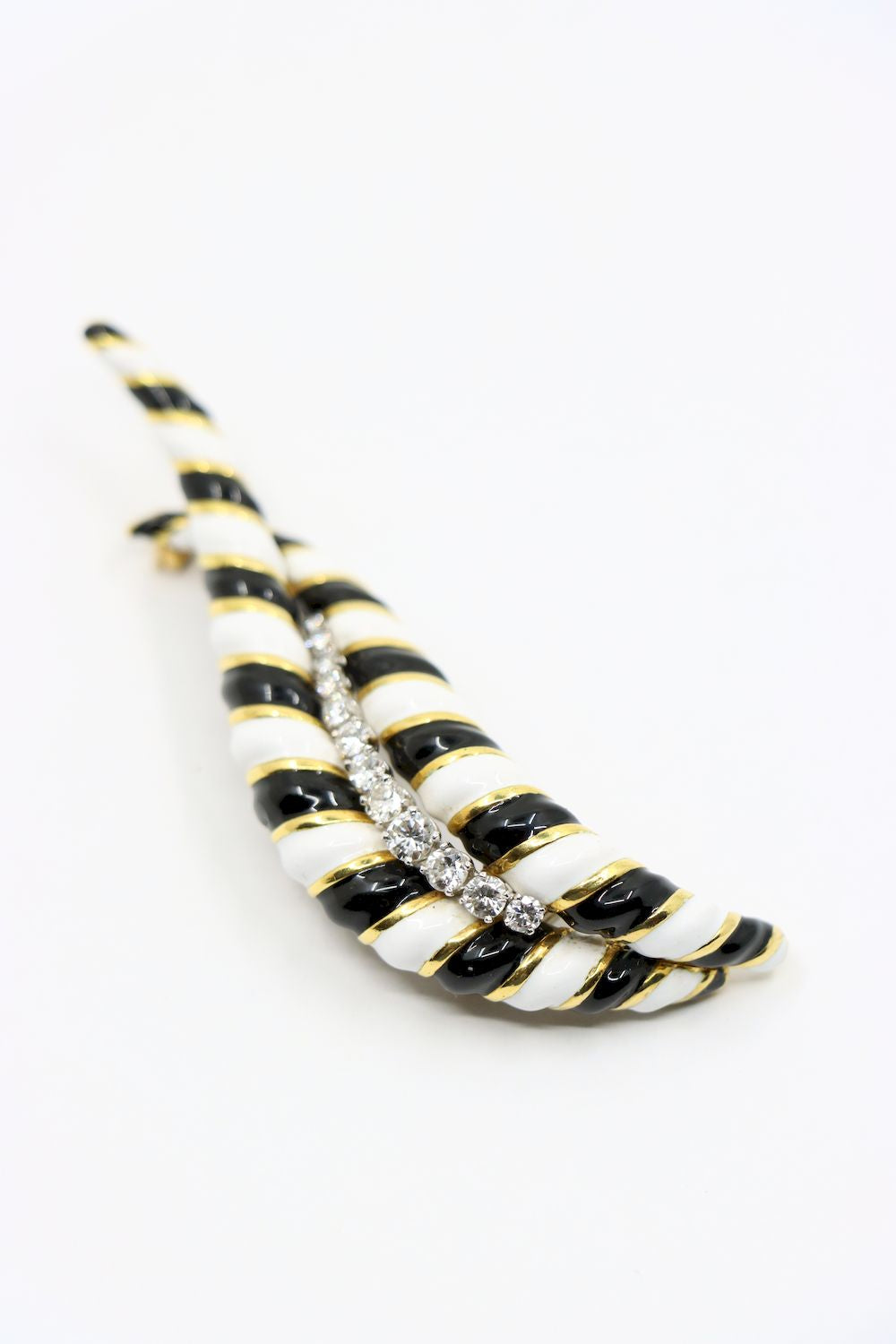 D.Webb 18K Gold Zebra Enamel Diamond Brooch