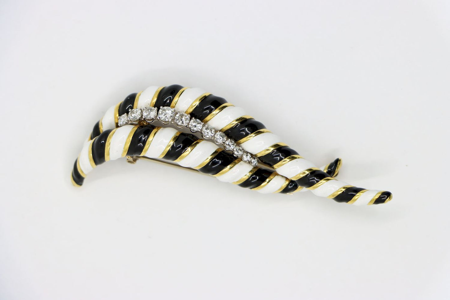 D.Webb 18K Gold Zebra Enamel Diamond Brooch