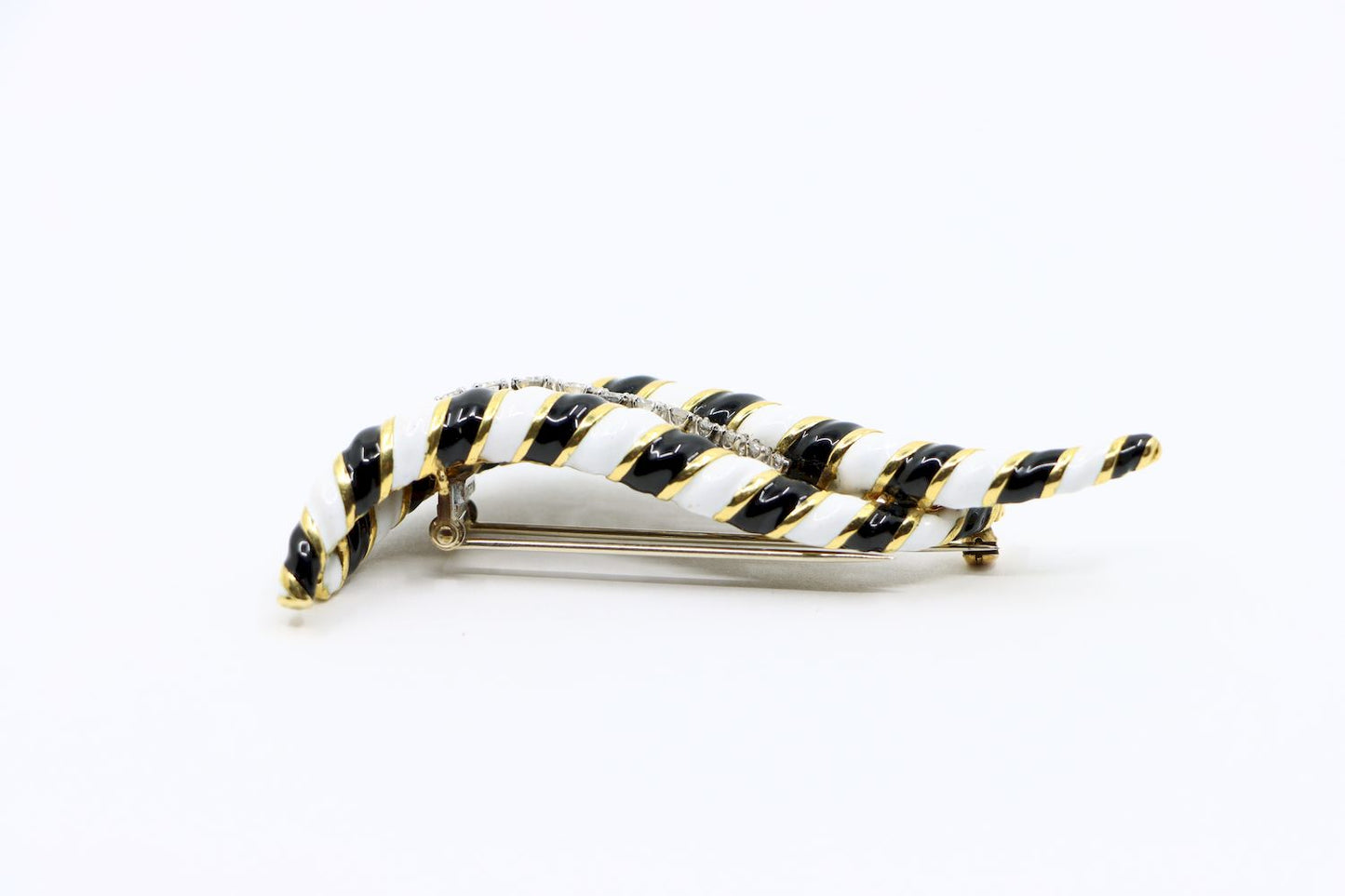 D.Webb 18K Gold Zebra Enamel Diamond Brooch