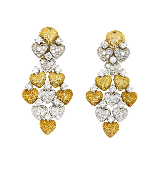 18K Gold Gold & White Gold Heart Shape Diamonds Earrings