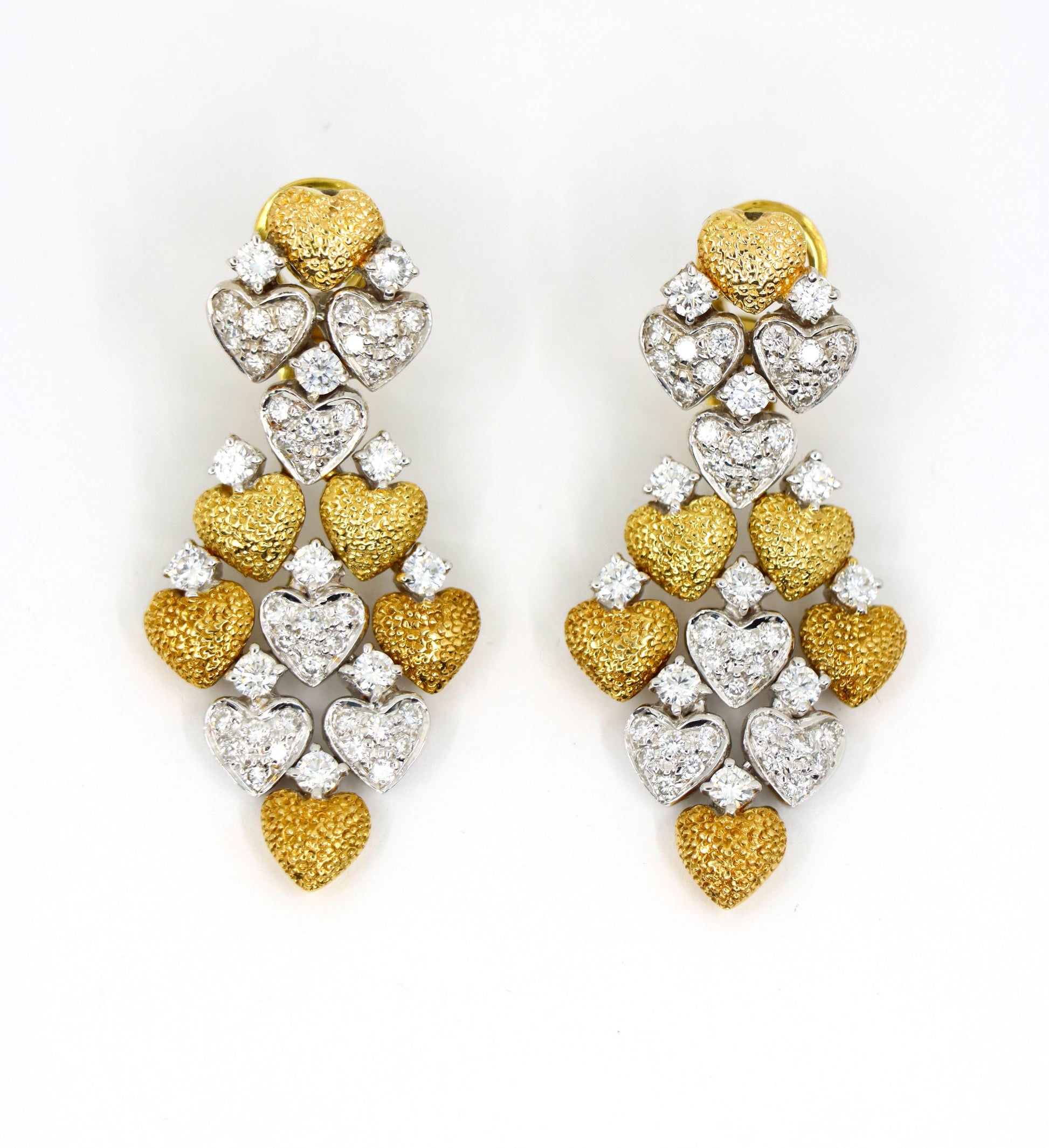 18K Gold Gold & White Gold Heart Shape Diamonds Earrings