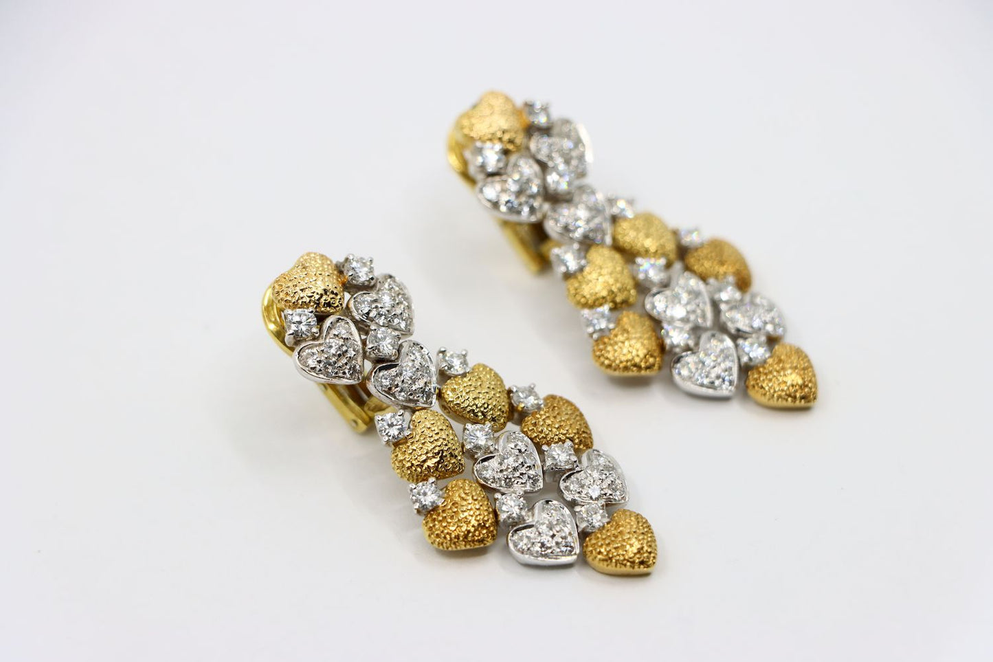 18K Gold Gold & White Gold Heart Shape Diamonds Earrings