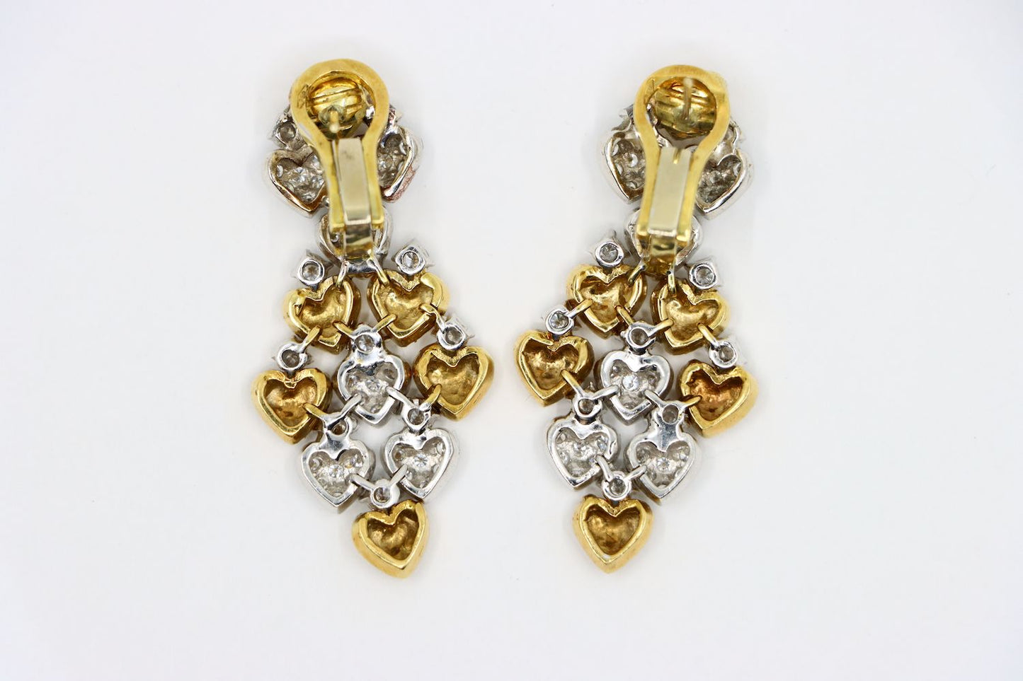 18K Gold Gold & White Gold Heart Shape Diamonds Earrings