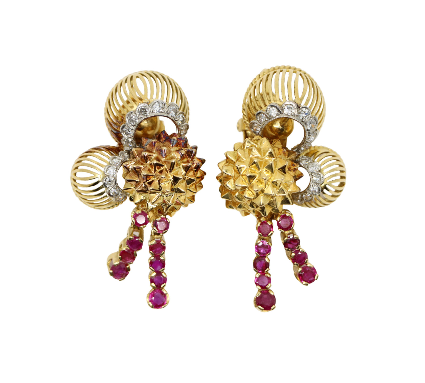 18K Gold Ruby Diamonds Earrings