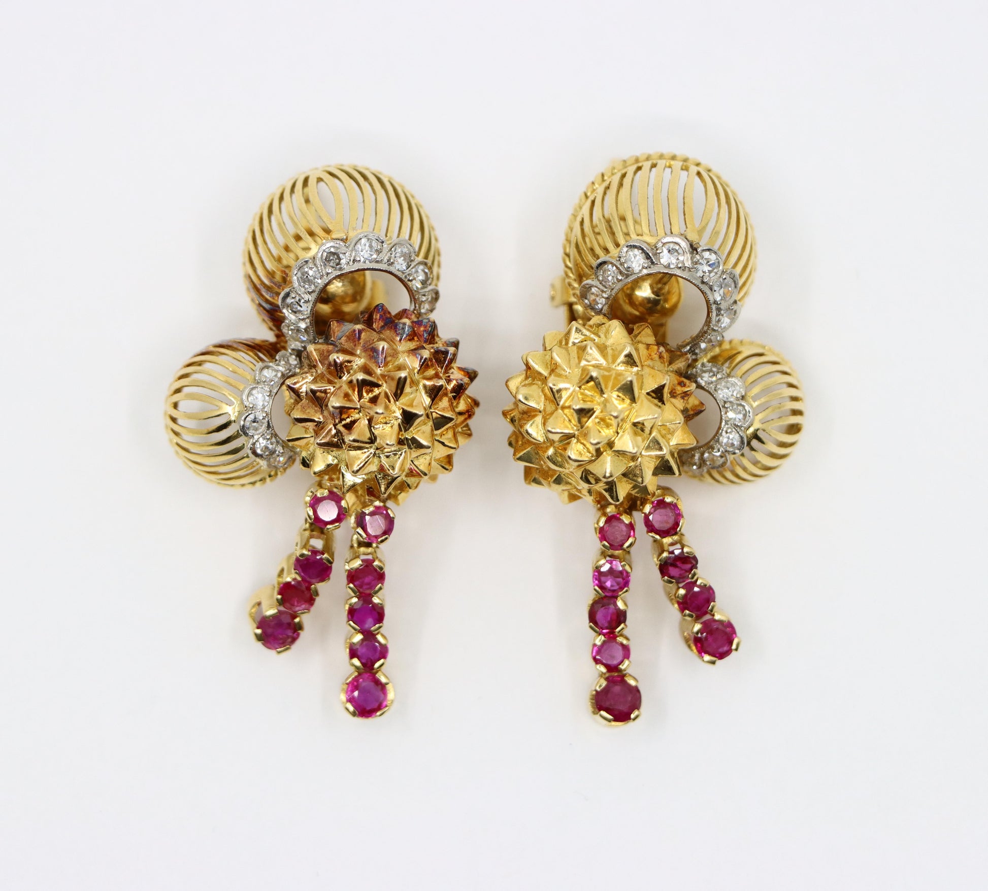 18K Gold Ruby Diamonds Earrings