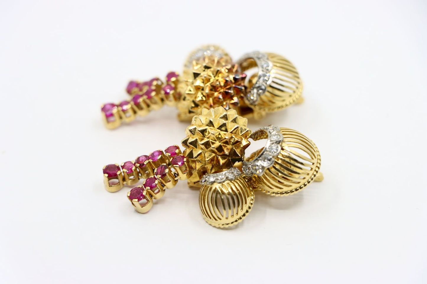 18K Gold Ruby Diamonds Earrings