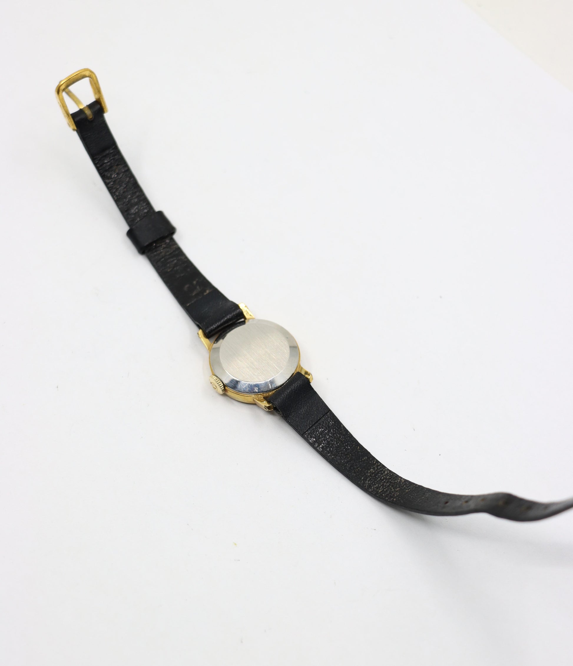 Vintage Omega Gold Tone Black Leather Lady Watch