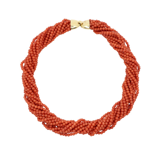 18K Gold Muti-Stands Coral Beads Necklace