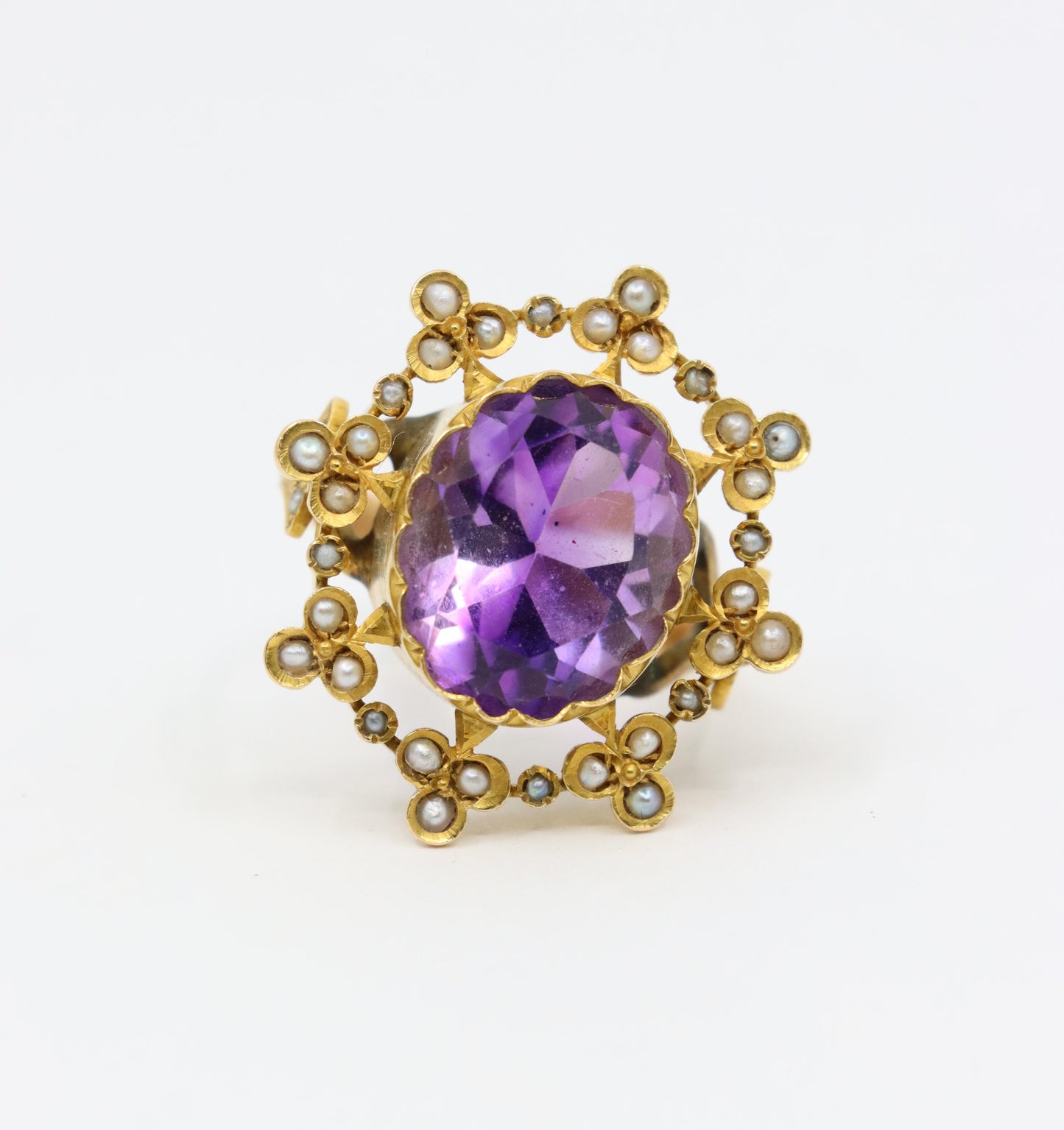 Antique 18K Gold Amethyst Pearl Ring