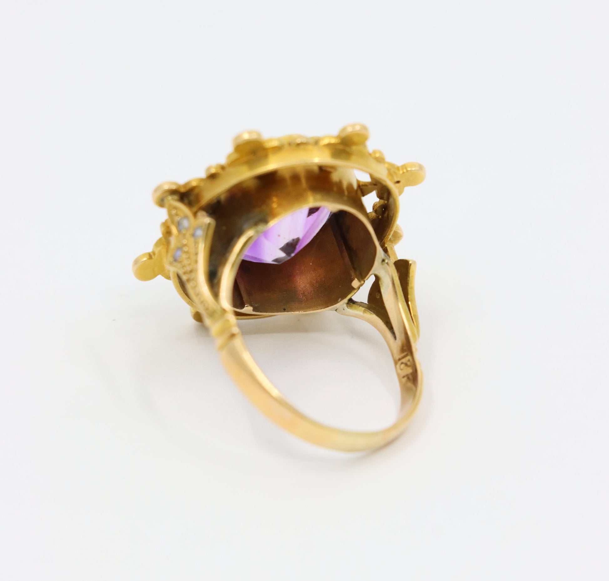 Antique 18K Gold Amethyst Pearl Ring