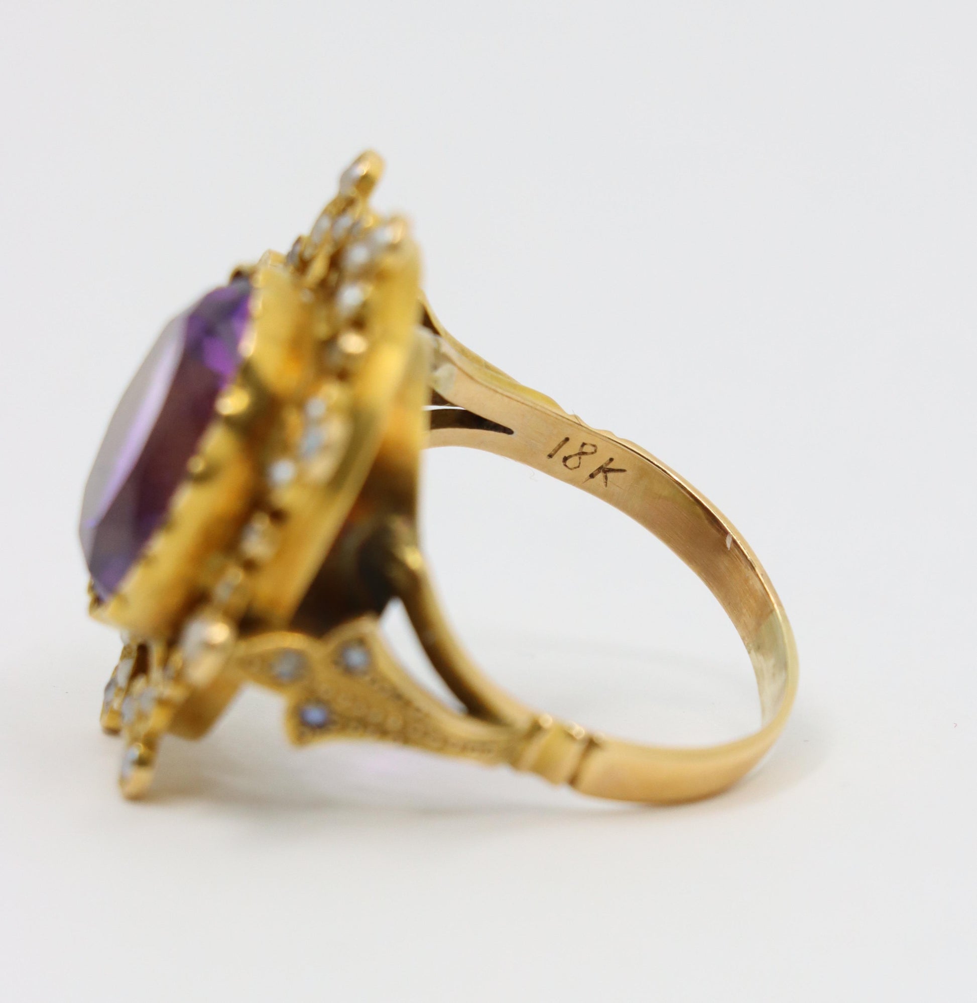 Antique 18K Gold Amethyst Pearl Ring