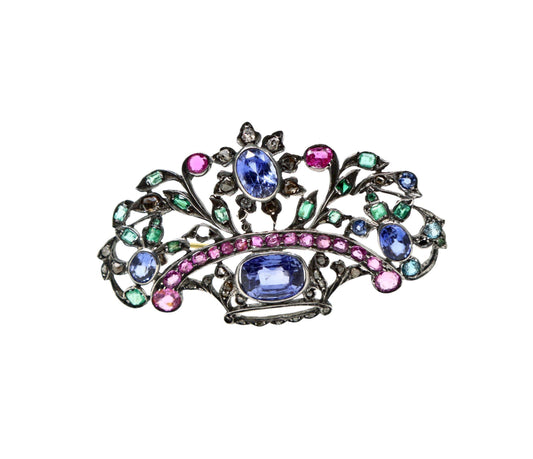 Antique Silver & Gold Multi-Gemstone Brooch