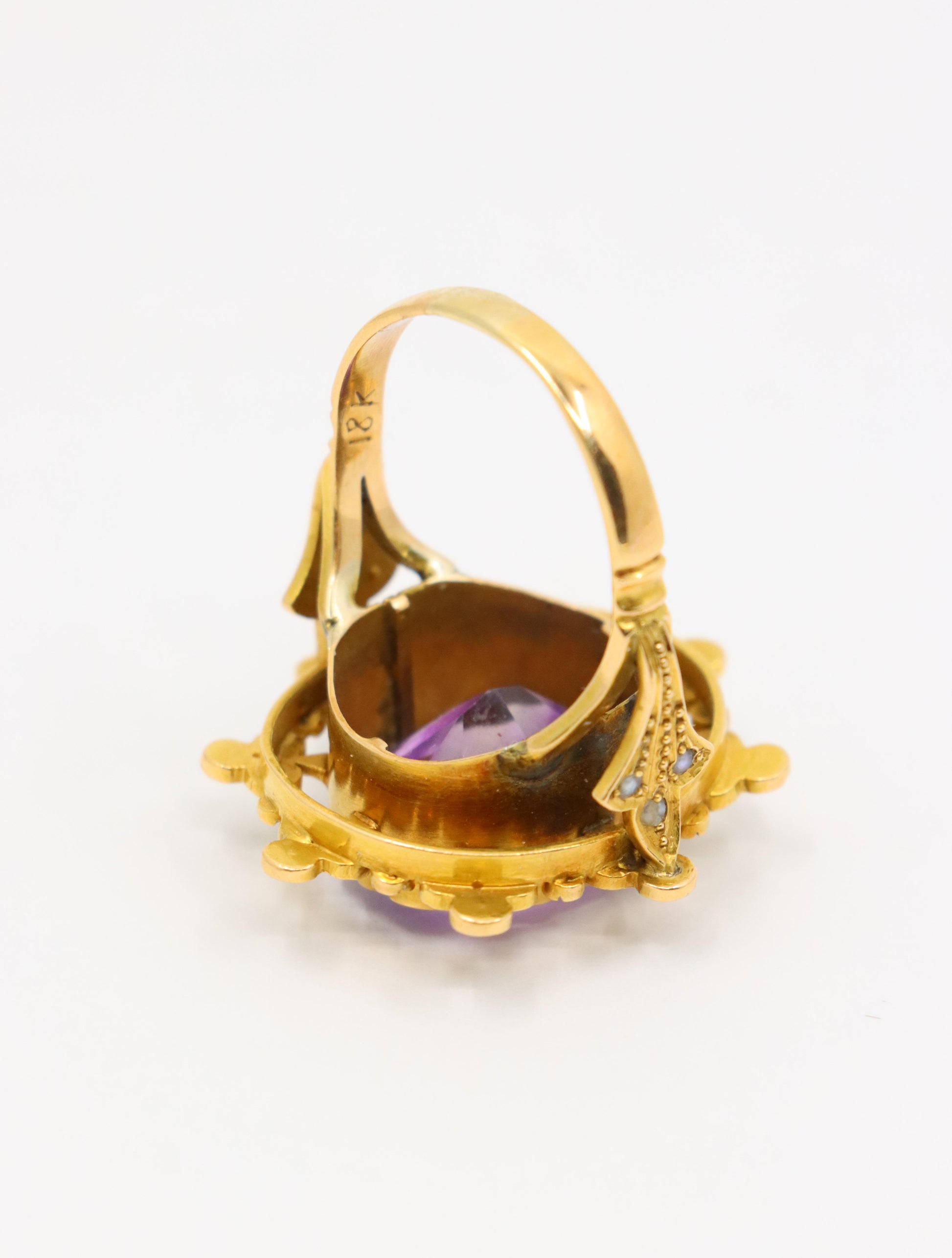 Antique 18K Gold Amethyst Pearl Ring