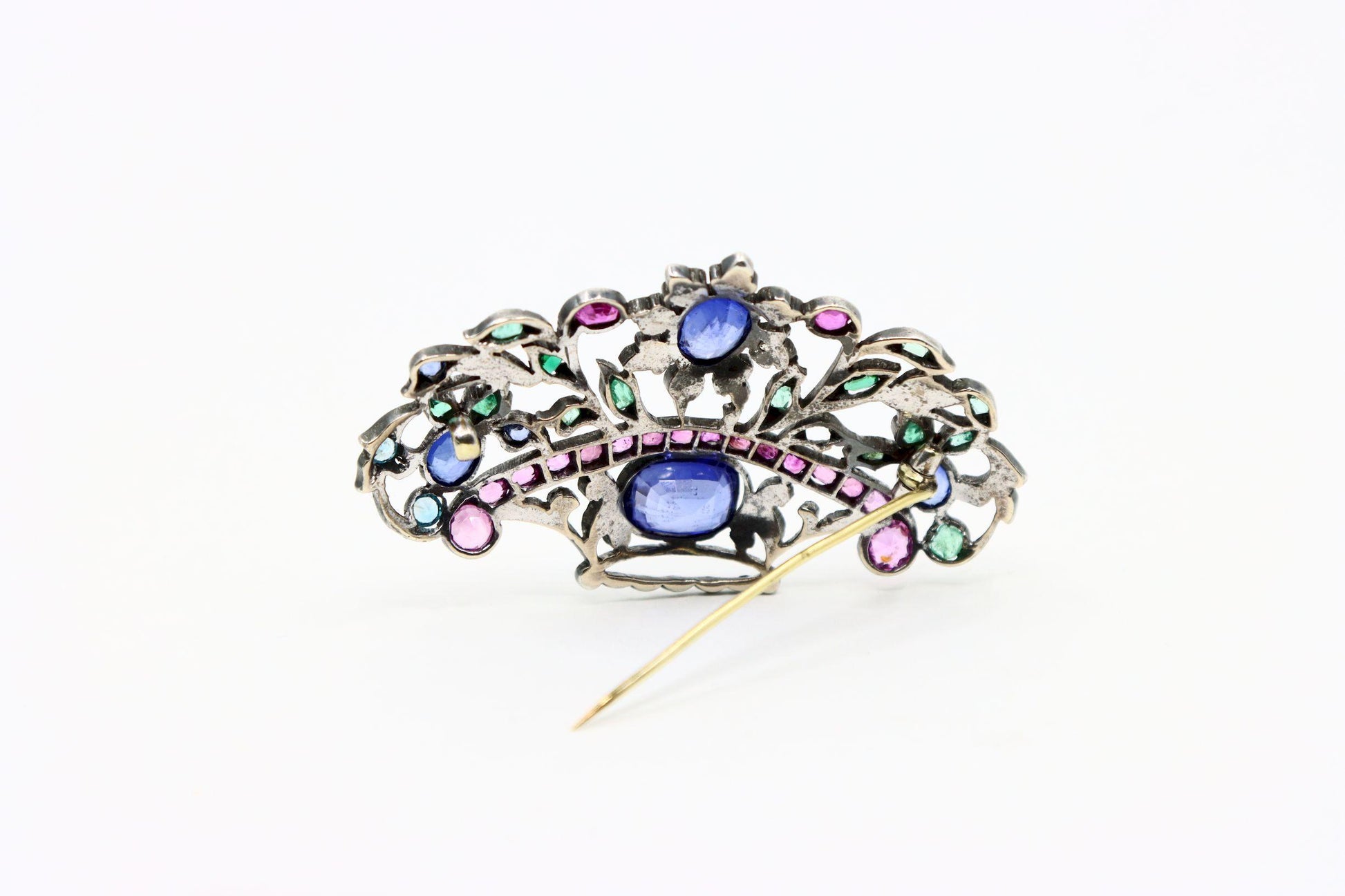 Antique Silver & Gold Multi-Gemstone Brooch
