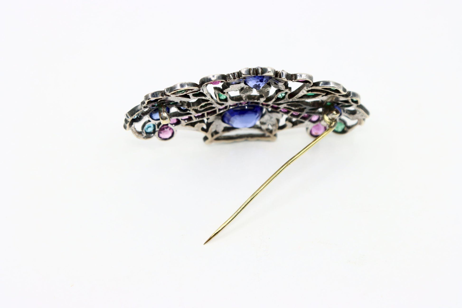 Antique Silver & Gold Multi-Gemstone Brooch