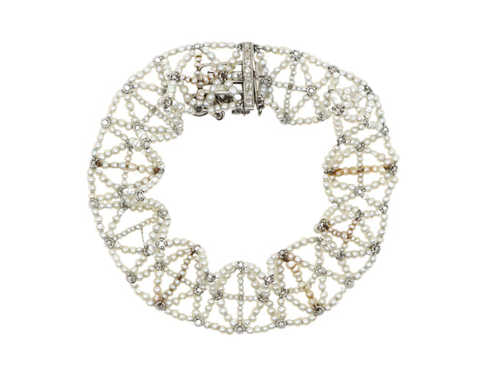 Platinum Seed Pearls Weave Bracelet