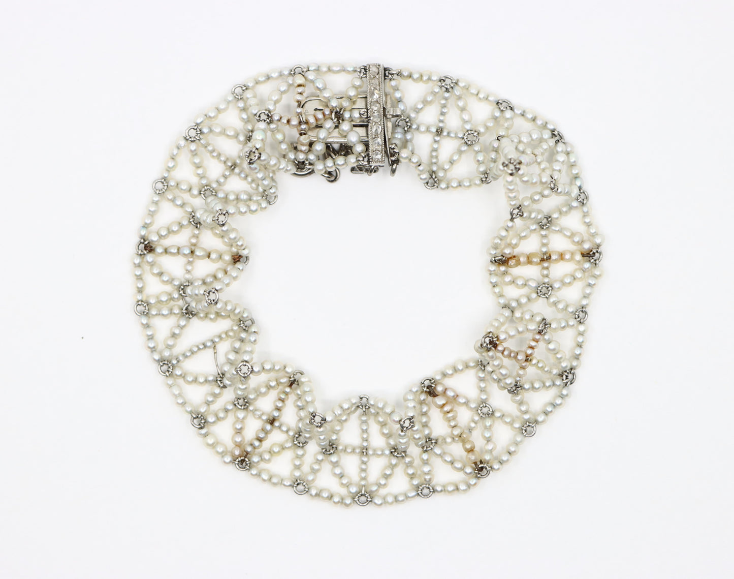 Platinum Seed Pearls Weave Bracelet