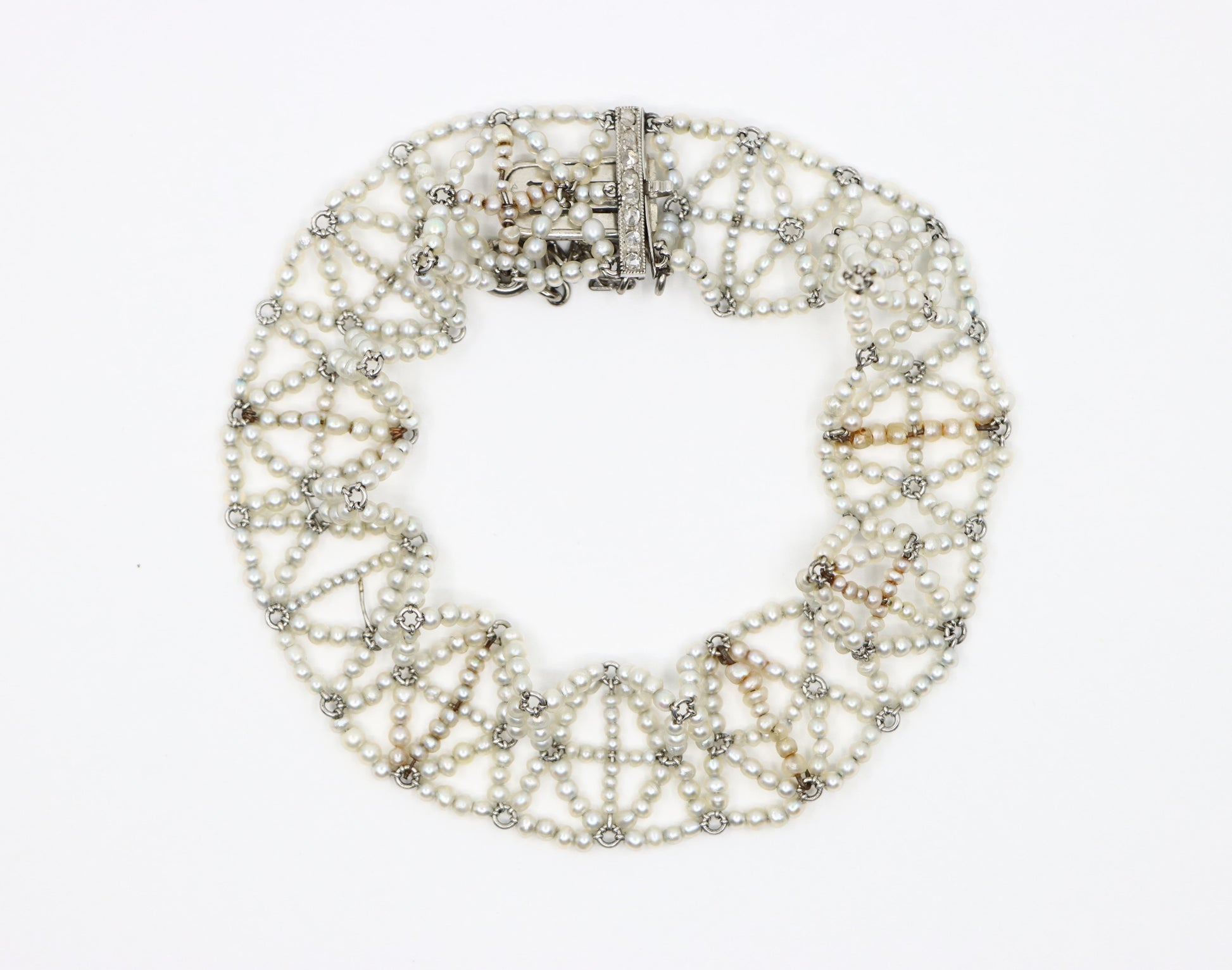 Platinum Seed Pearls Weave Bracelet