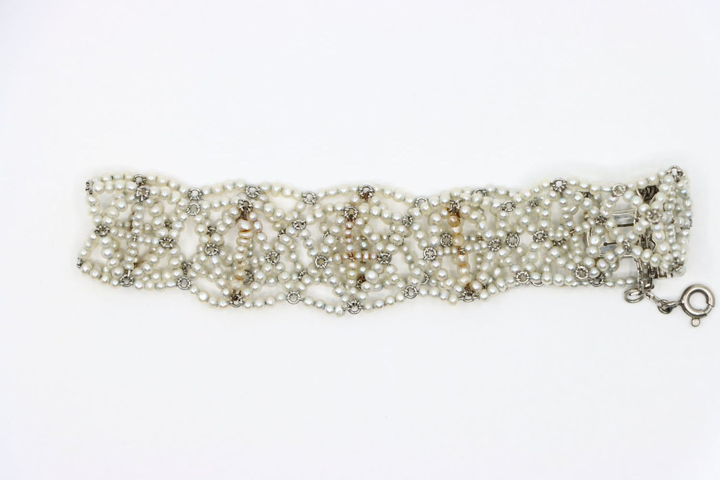 Platinum Seed Pearls Weave Bracelet