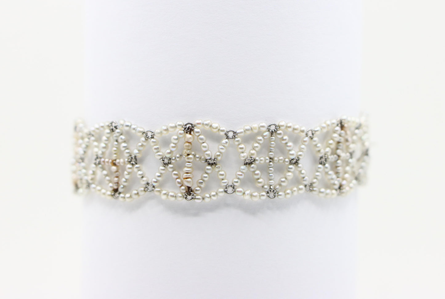 Platinum Seed Pearls Weave Bracelet