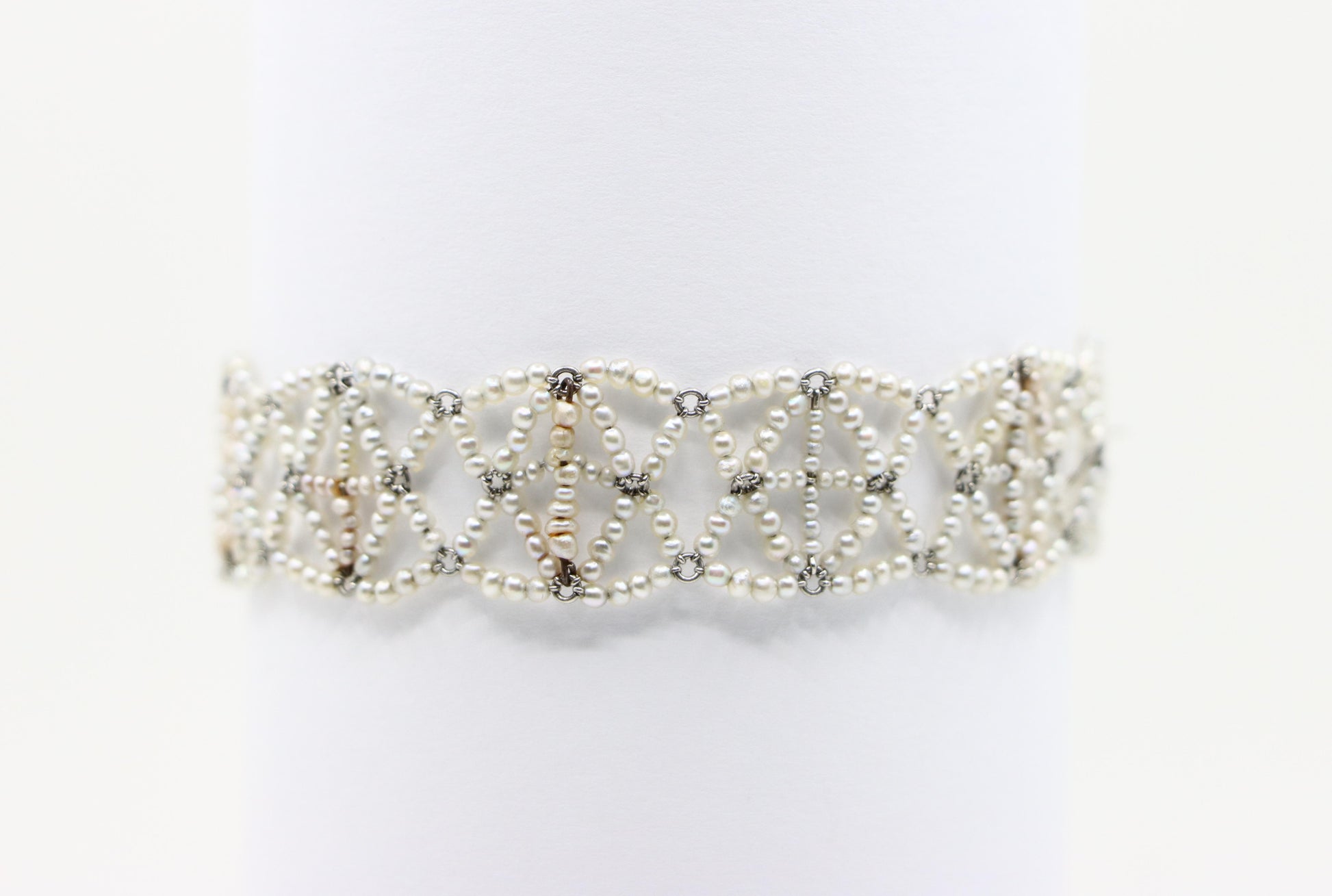 Platinum Seed Pearls Weave Bracelet