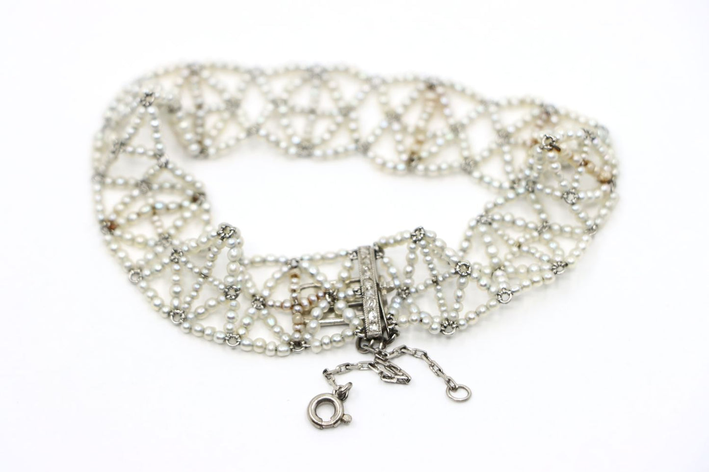 Platinum Seed Pearls Weave Bracelet