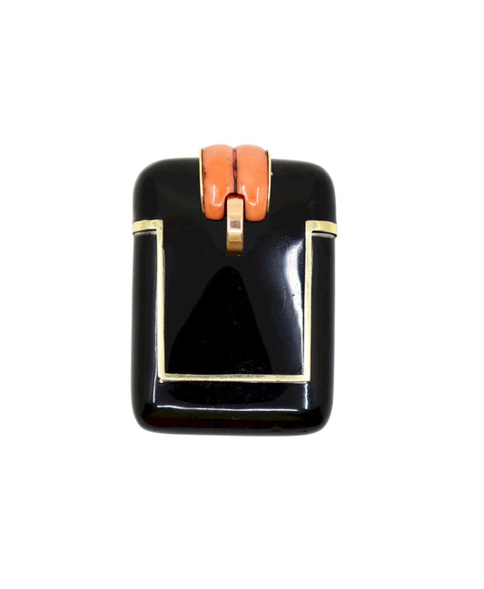 Vintage Hermes Gold & Silver Black Enamel Coral Pocket Clock