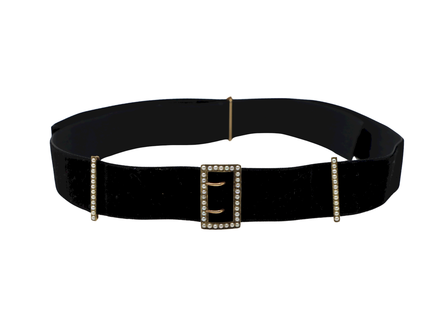 Victorian 14K Gold Seed Pearl Buckles Black Velvet Choker