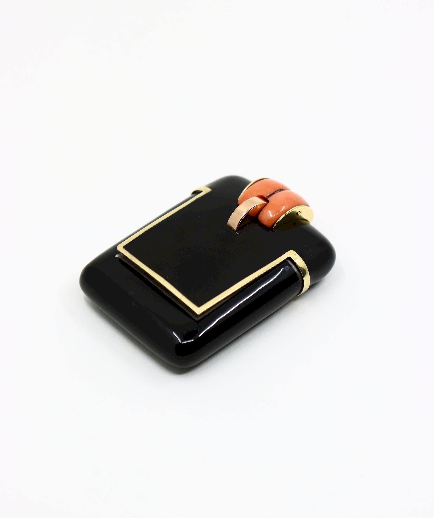 Vintage Hermes Gold & Silver Black Enamel Coral Pocket Clock