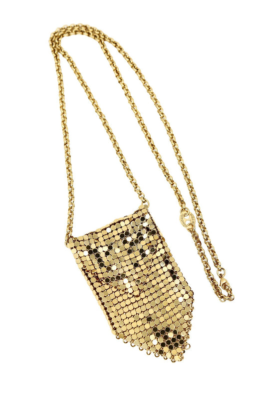Vintage Paco Rabanne Gold Tone Chainmail Mini Purse Necklace