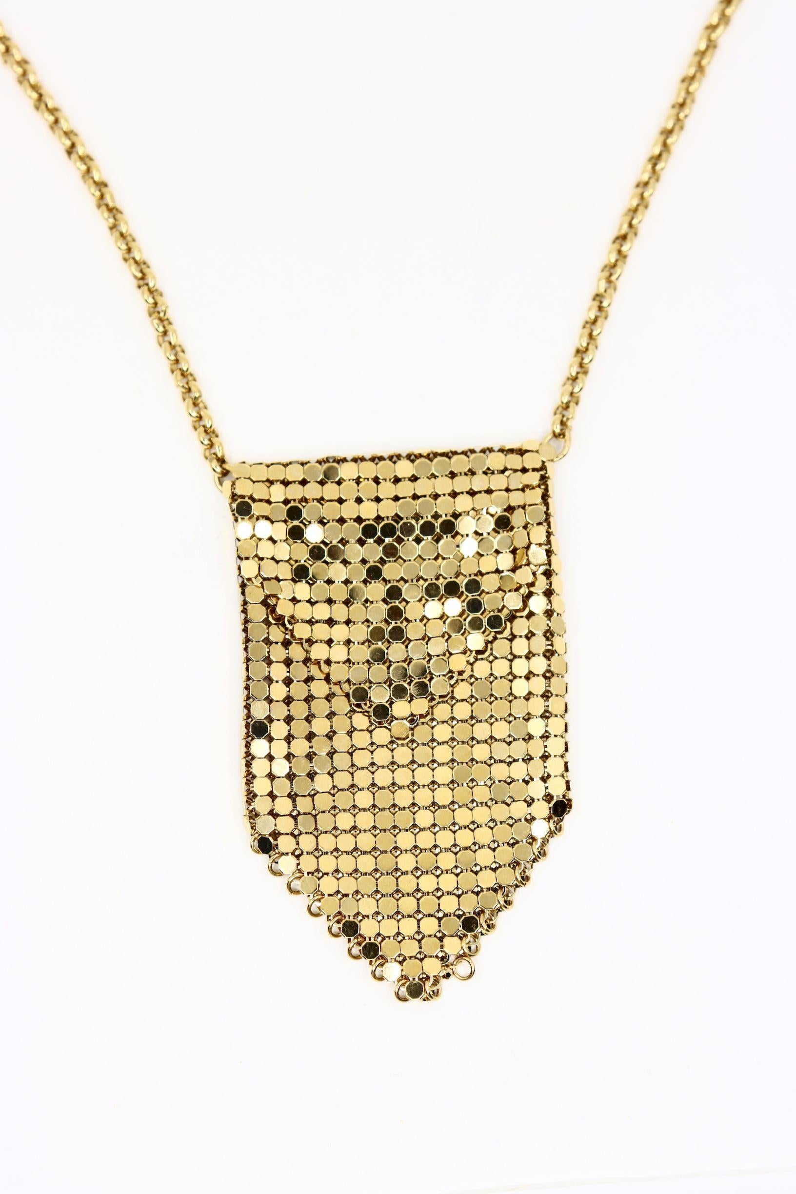 Vintage Paco Rabanne Gold Tone Chainmail Mini Purse Necklace