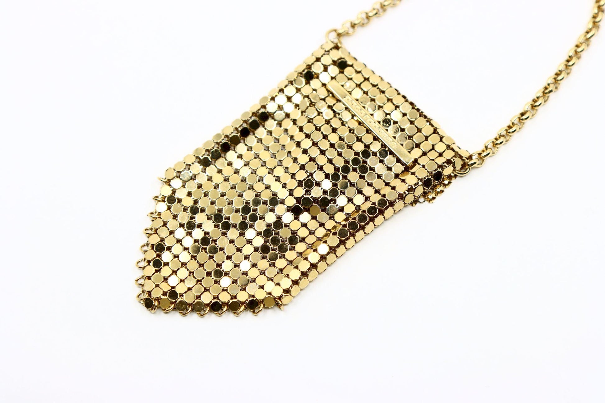 Vintage Paco Rabanne Gold Tone Chainmail Mini Purse Necklace