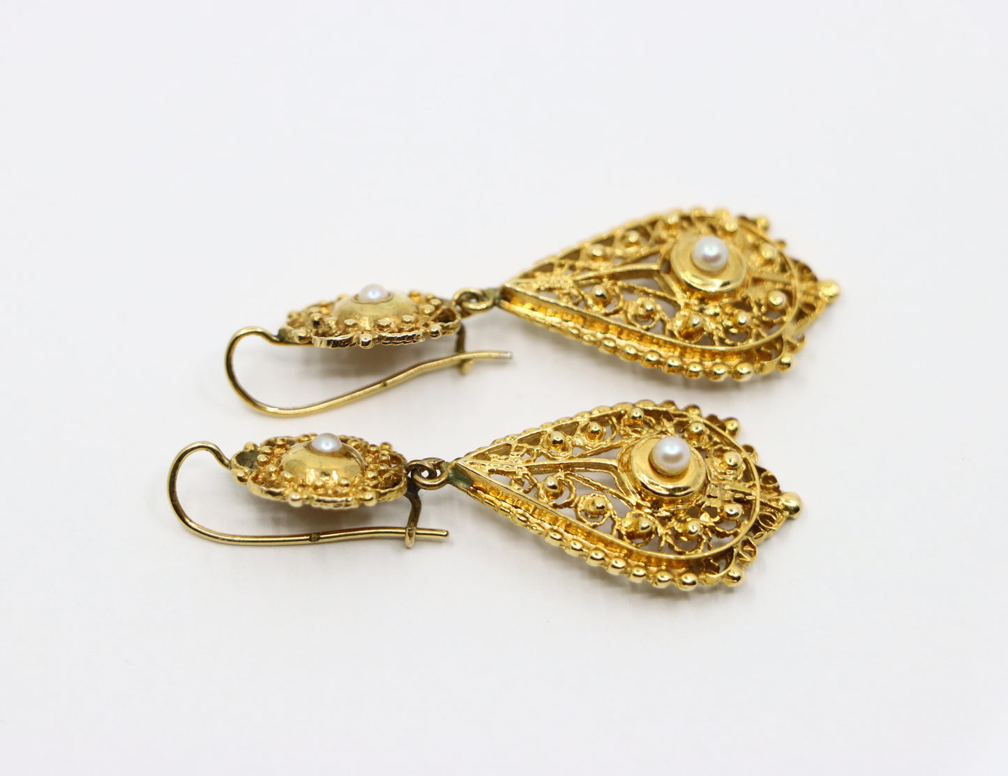 Victorian Revival 14K Gold Seed Pearl Drop Earrings