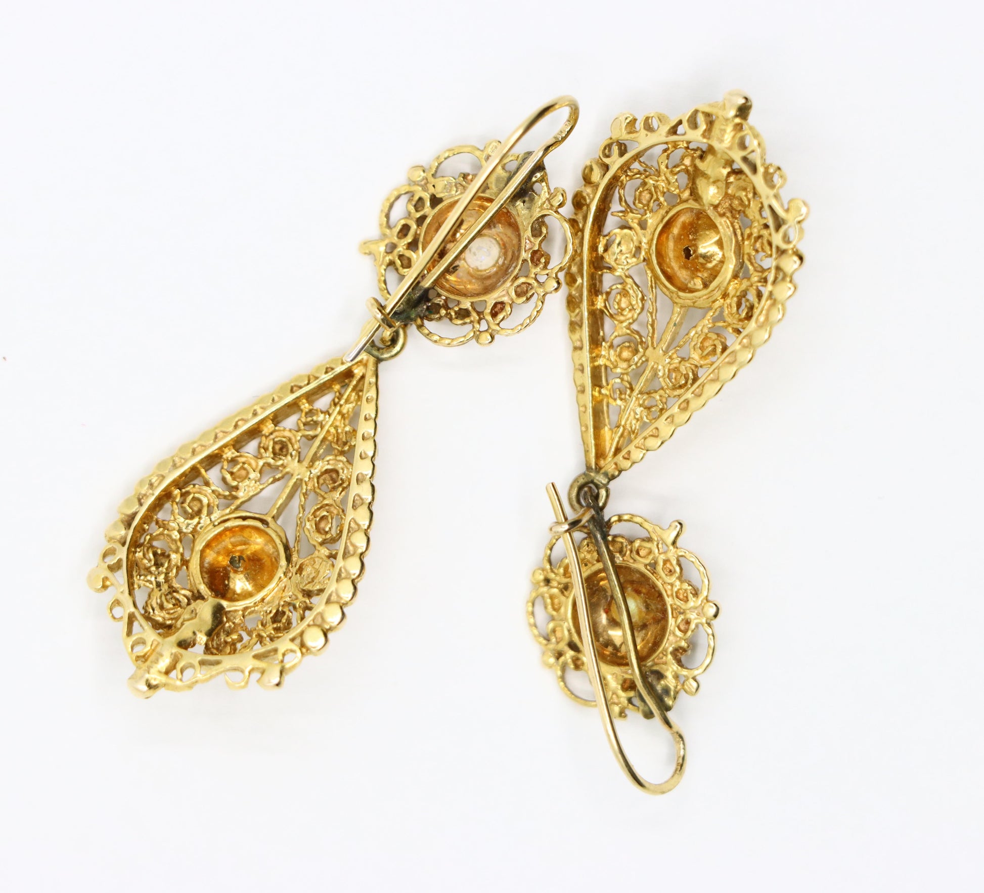 Victorian Revival 14K Gold Seed Pearl Drop Earrings