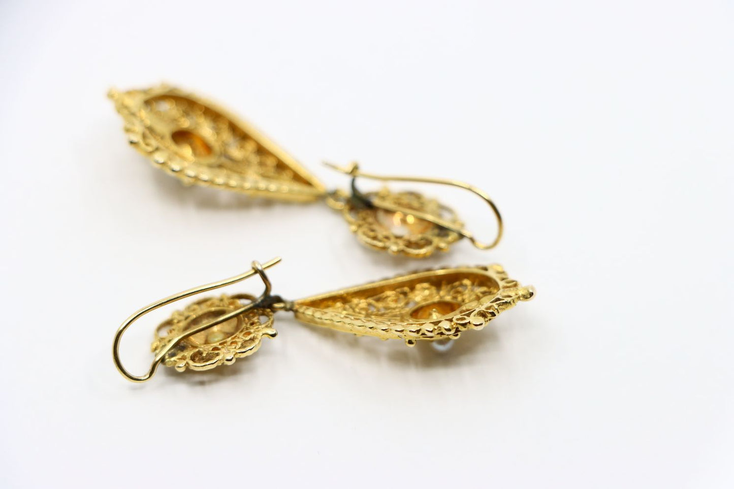 Victorian Revival 14K Gold Seed Pearl Drop Earrings