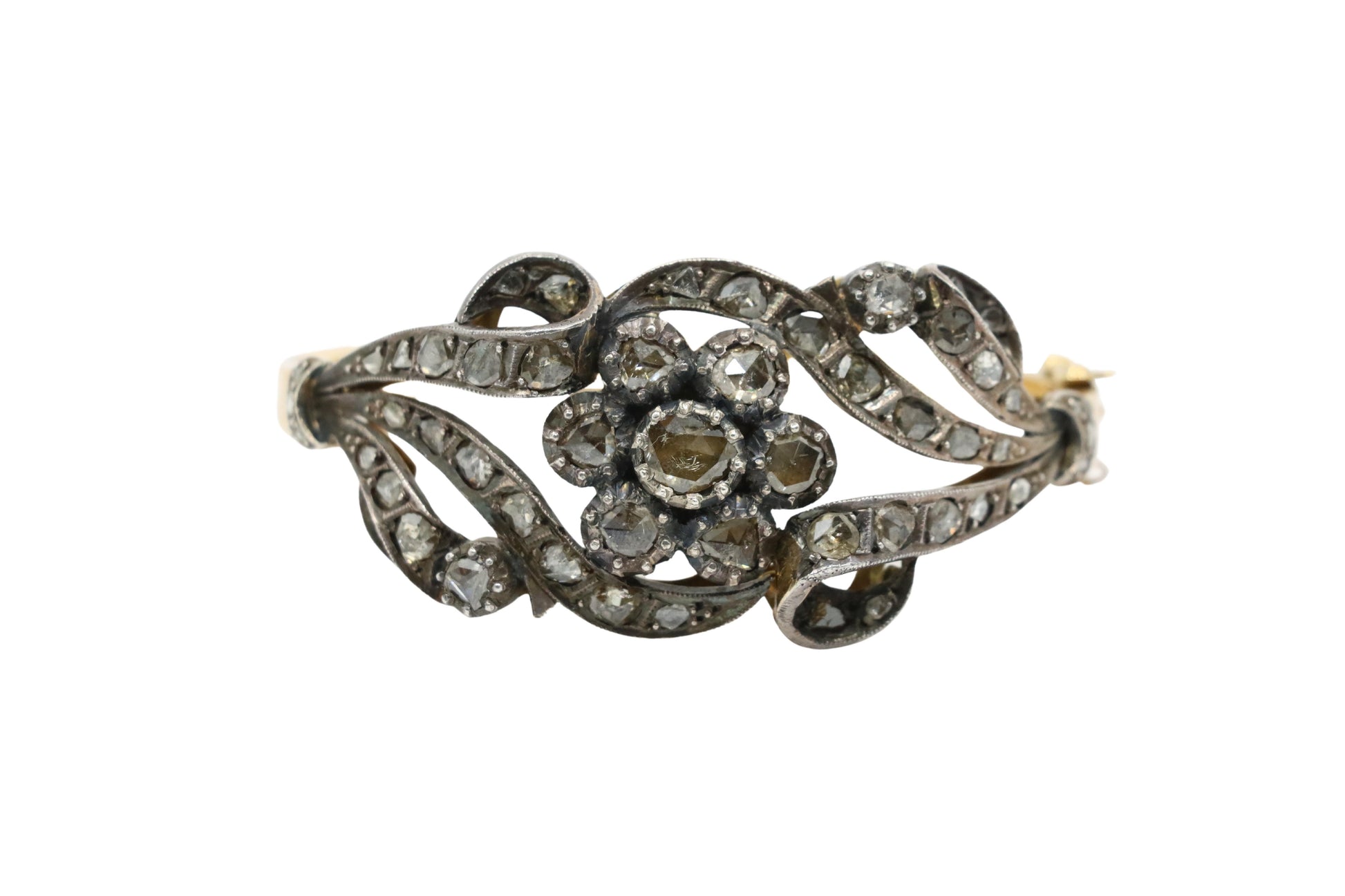 Antique 14K Gold & Silver Rose Cut Diamond Bracelet