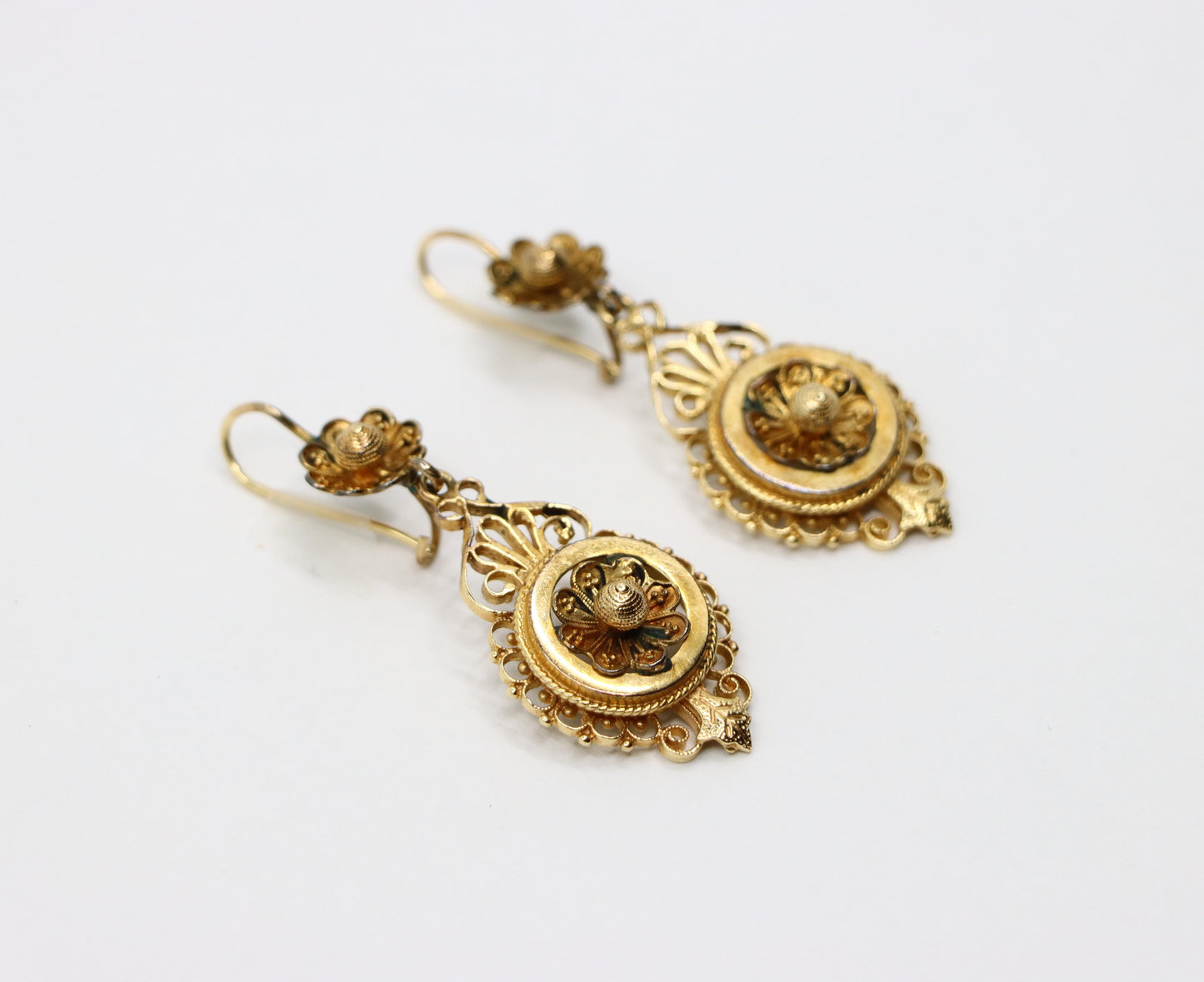 Victorian Revival 14K Gold Flower Drop Earrings