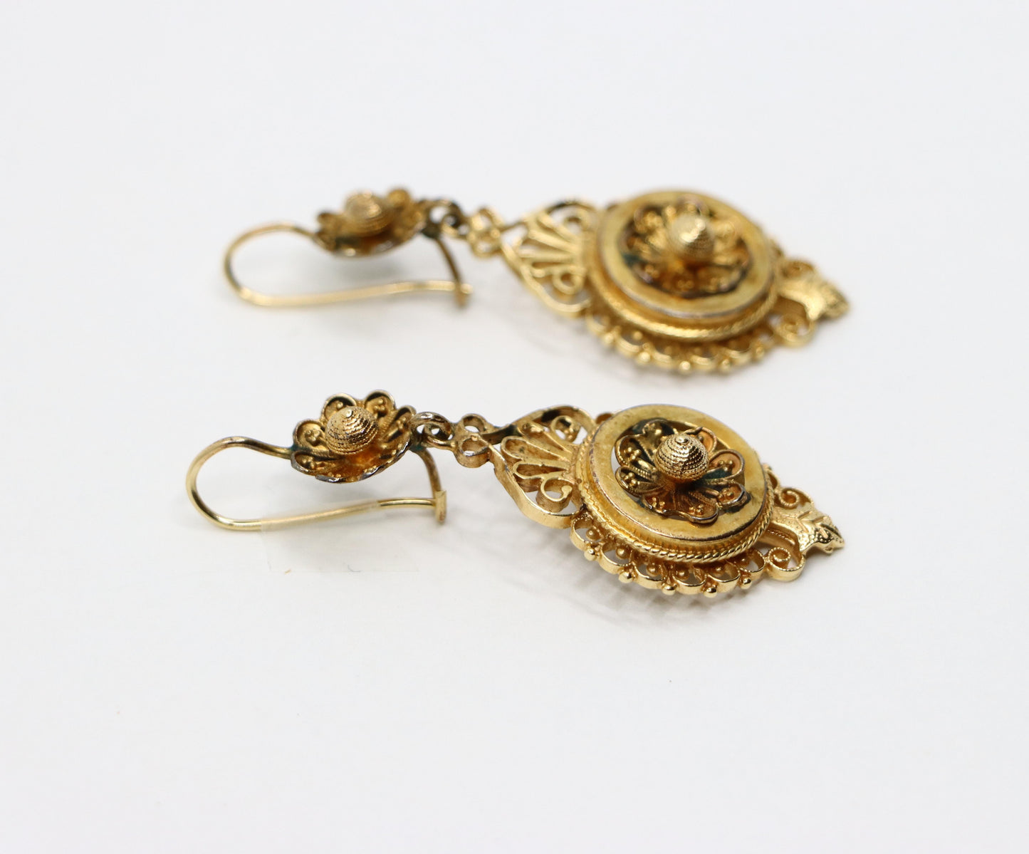 Victorian Revival 14K Gold Flower Drop Earrings